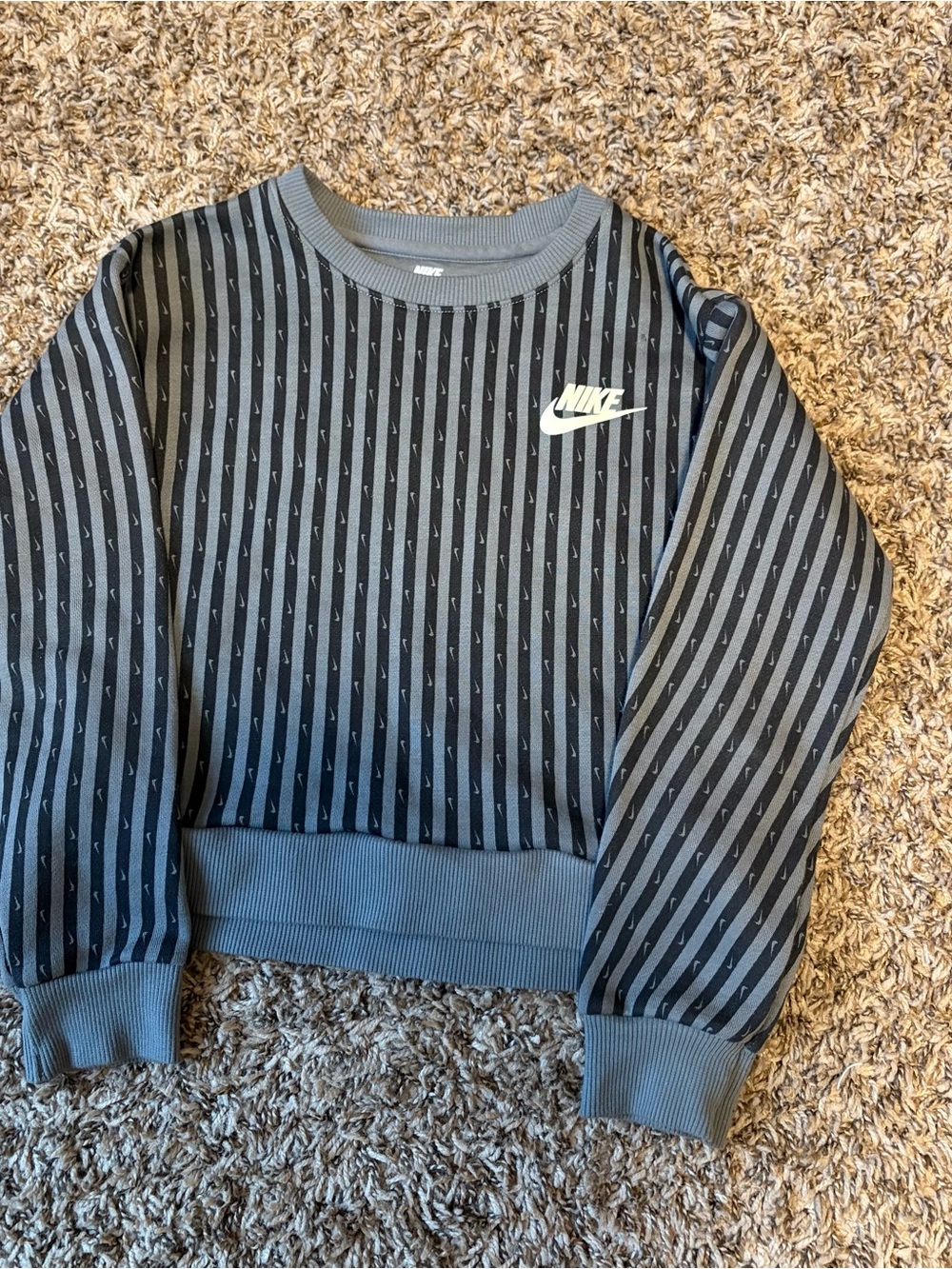 Girls Nike Black and Gray Striped Kids Crewneck Sweatshirt